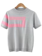 Shein Grey Letter Geometry Pattern Knit T-shirt