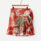 Shein Foliage Print Ruffle Hem Overlap Skirt