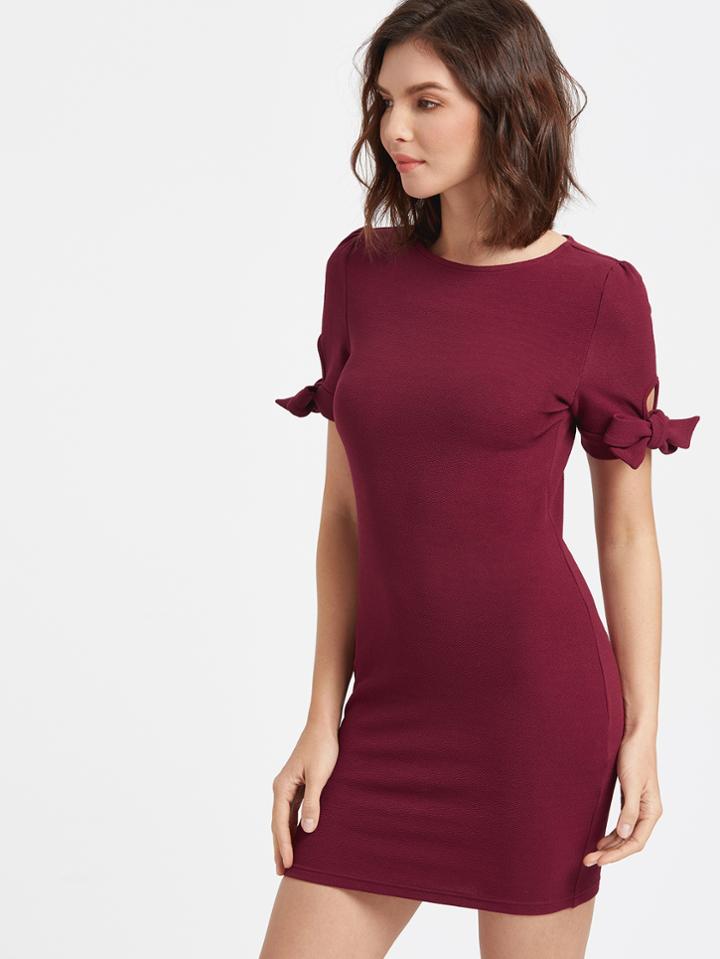 Shein Burgundy Bow Tie Sleeve Bodycon Dress