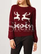 Shein Red Long Sleeve Deer Print Sweater