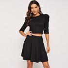 Shein Puff Sleeve Solid Top & Skirt Set