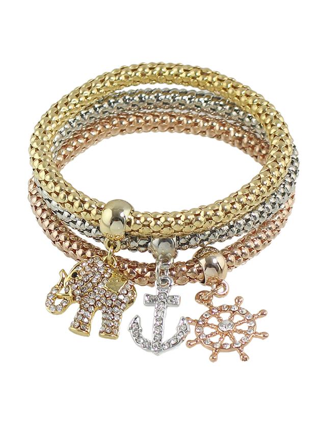 Shein Multicolors Chain Rhinestone Anchor Elephant Charms Bracelet