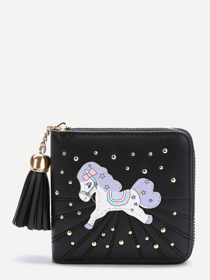 Shein Black Horse Patch Square Purse