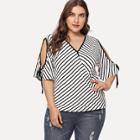 Shein Plus Cut Out Striped Top