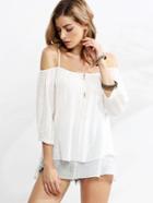 Shein White Button Front Layered Cold Shoulder Blouse