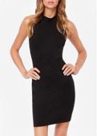 Rosewe Enchanting Open Back Mandarin Collar Black Mini Dress