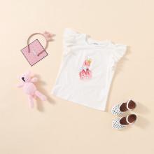 Shein Girls Eyelet Embroidered Ruffle Armhole Bow Detail Tee