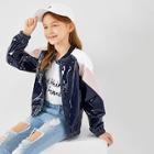 Shein Girls Color-block Faux Patent Bomber Jacket