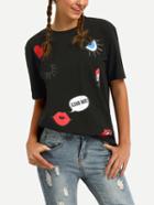 Shein Heart Lips Print T-shirt