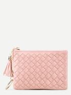 Shein Quilted Tassel Detail Pu Purse With Ring