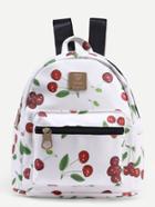 Shein White Faux Leather Cherry Print Backpack