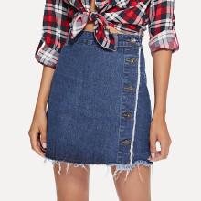 Shein Buttoned Side Raw Hem Skirt