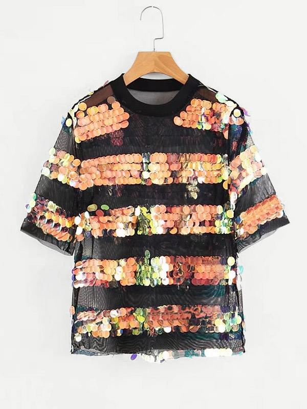 Shein Sequin Mesh Top