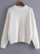 Shein White Ribbed Trim Crew Neck Sweater