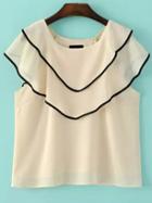 Shein Apricot Round Neck Contrast Trims Ruffle Blouse