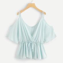 Shein Plus Open Shoulder Drawstring Waist Wrap Top