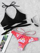 Shein Cross Wrap Strappy Mix And Match Bikini Set