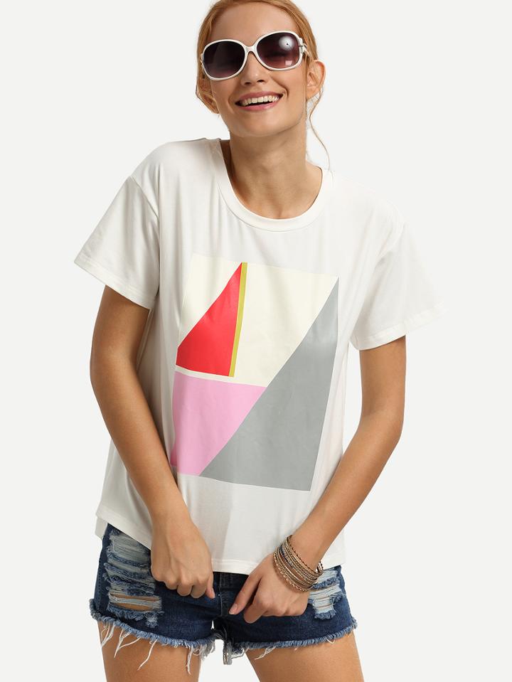 Shein White Short Sleeve Split Print T-shirt