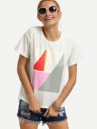 Shein White Short Sleeve Split Print T-shirt