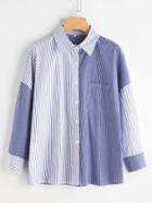 Shein Color Block Vertical Pinstripe Shirt With Chest Pocket