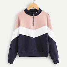 Shein Girls Cut And Sew Zip Half Placket Sweatshirt