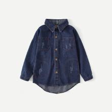 Shein Girls Letter Print Back Denim Jacket