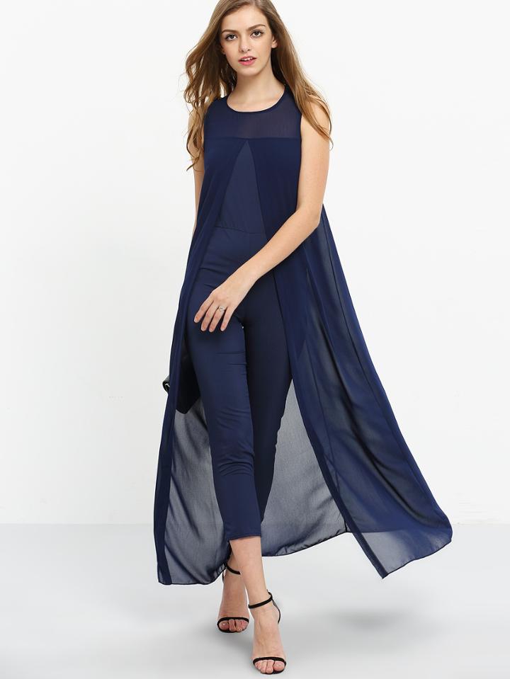 Shein Chiffon Overlay Skinny Jumpsuit