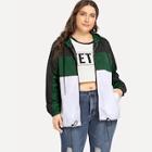 Shein Plus Drawstring Color-block Jacket