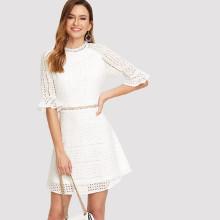 Shein Ruffle Cuff Guipure Lace Overlay Dress