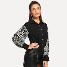Shein Contrast Leopard Sleeve Blouse