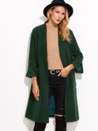 Shein Army Green Embroidered Split Sleeve Wrap Coat