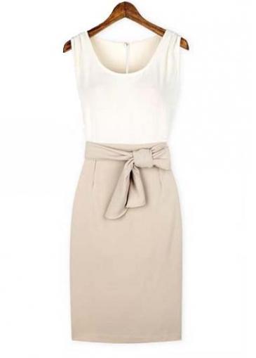 Rosewe European Style Round Neck Sleeveless Color Blocking Dress