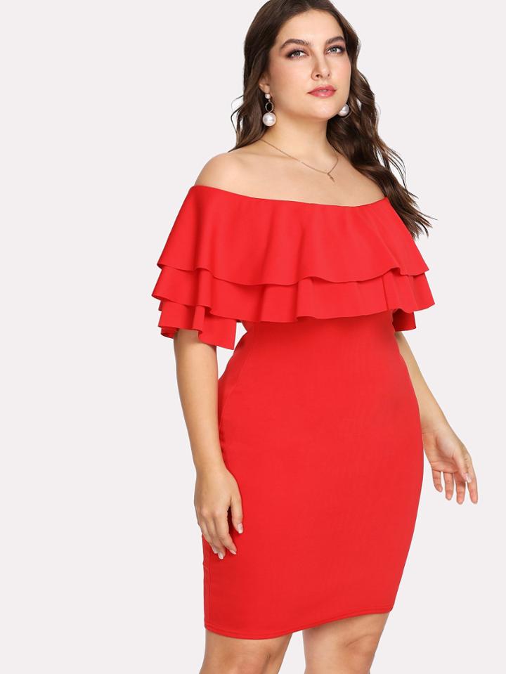 Shein Off Shoulder Tiered Ruffle Trim Dress