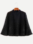 Shein Black Mock Neck Bell Sleeve Lace Blouse