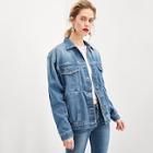 Shein Cut And Sew Bleached Wash Denim Jacket