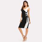 Shein Knot Side Color Block V Back Dress