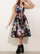 Shein Multicolor Sleeveless Back Cut Out Floral Dress