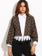Shein Vintage Print Fringe Crop Coat