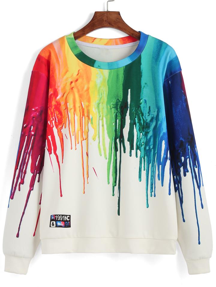 Shein Color Round Neck Ink Print Sweatshirt