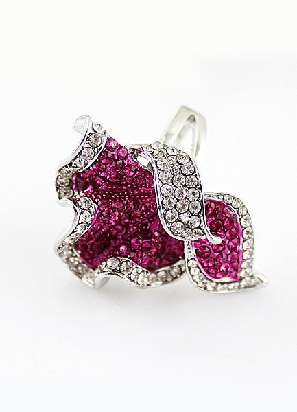 Shein Red White Diamond Gold Leaf Ring