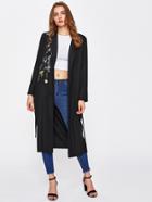 Shein Botanical Embroidery Self Belted Duster Coat