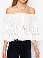 Shein White Off The Shoulder Shirred Ruffle Blouse