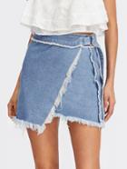 Shein D-ring Belted Frayed Overlap Denim Skirt