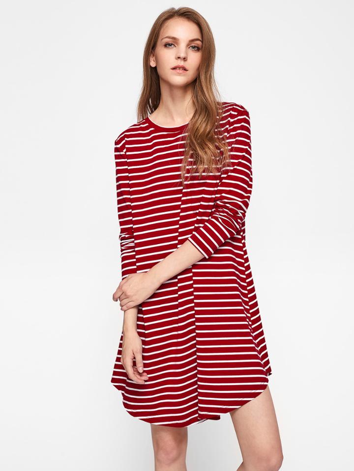 Shein Curve Hem Striped Swing Tee Dress