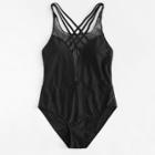 Shein Plus Mesh Panel Criss Cross Swimsuit