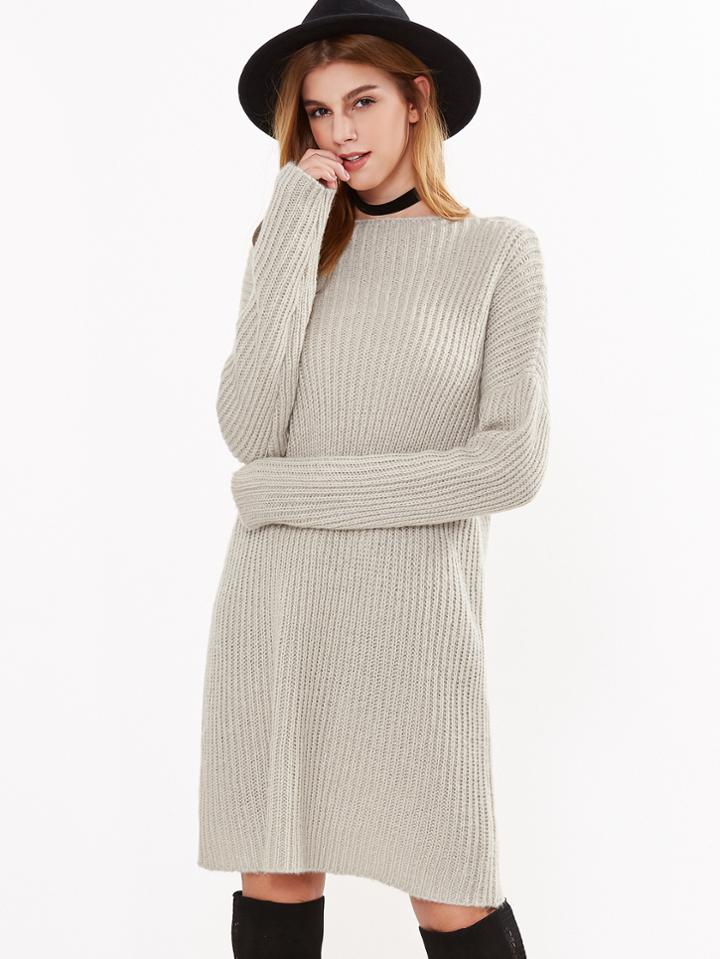 Shein Apricot Ribbed Knit Lace Up Back Sweater Dress