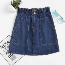 Shein Elastic Waist Dual Pocket Denim Skirt