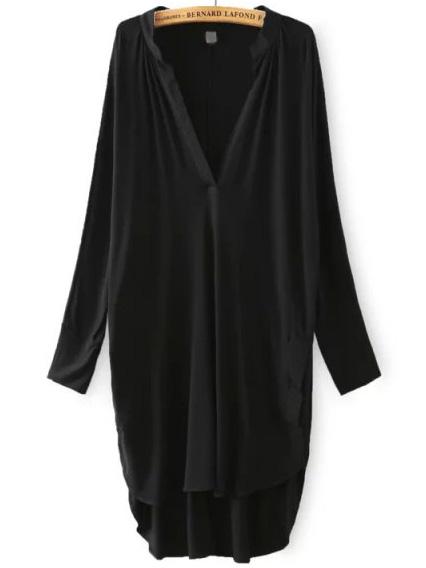 Shein Black Deep V Neck Asymmetrical Loose Dress