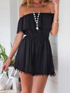 Shein Black Off The Shoulder Ruffle Tassel Tube Dress