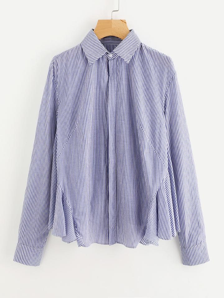 Shein Drawstring Ruffle Back Hidden Placket Blouse